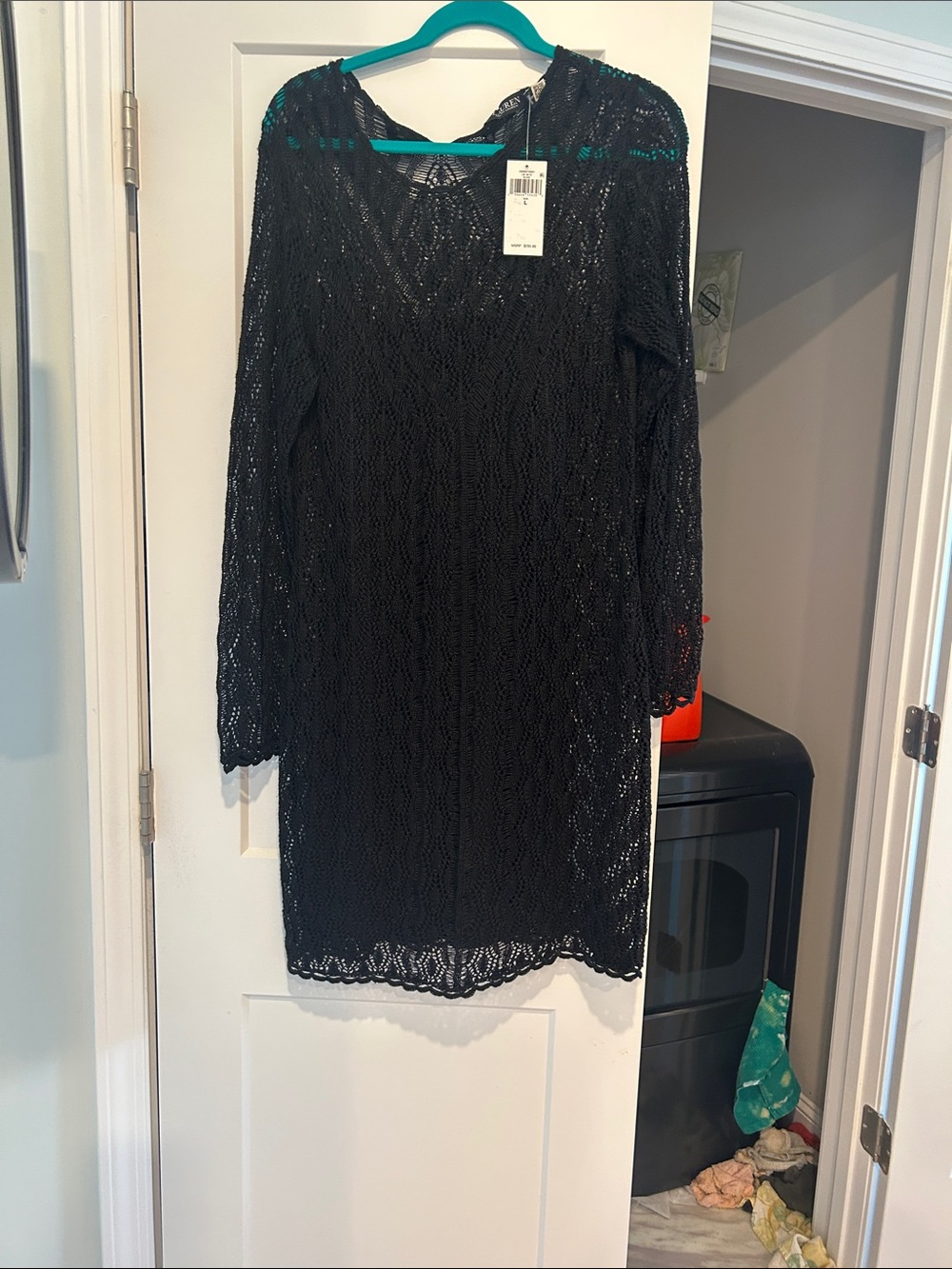 Ralph Lauren  lined  Black Crochet Long-Sleeve Dress - Women's
